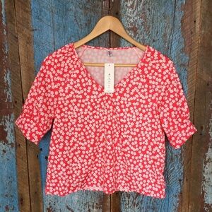 Orderplus Bright Red Floral Cropped Top